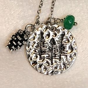 Triple Pine Tree Necklace, NEW